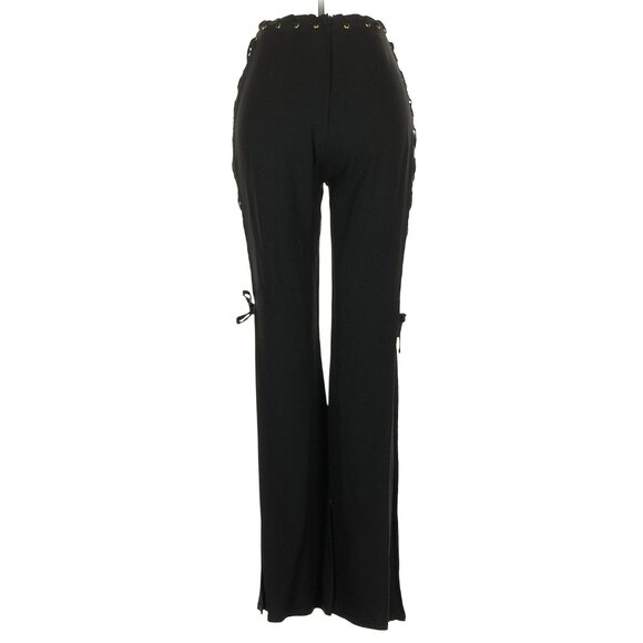 Moschino Cheap and Chic Side Slit Lace Up Pants Black Gold Vintage USA 4 6 8 S - Picture 3 of 16